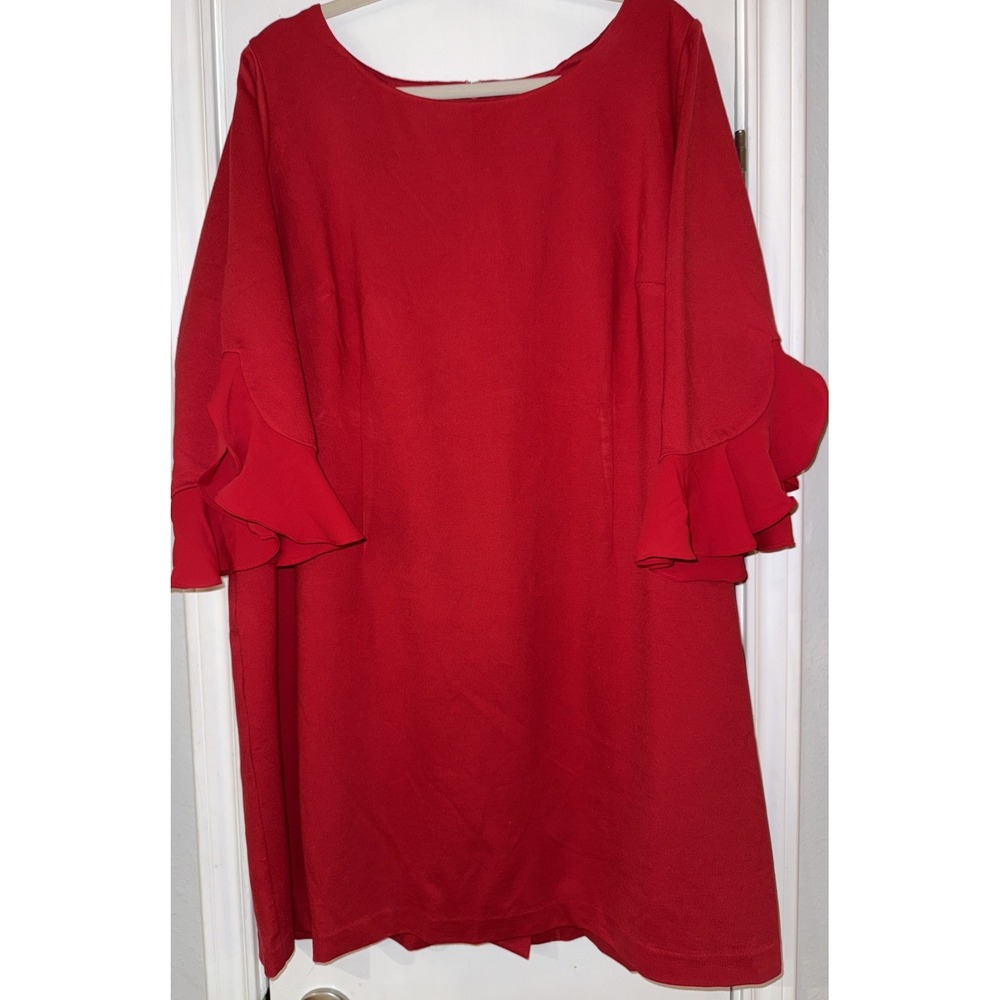 Talbots Dress Women's Size 20 W Petite Red Pointe Knit Ruffle Sleeve Sheath